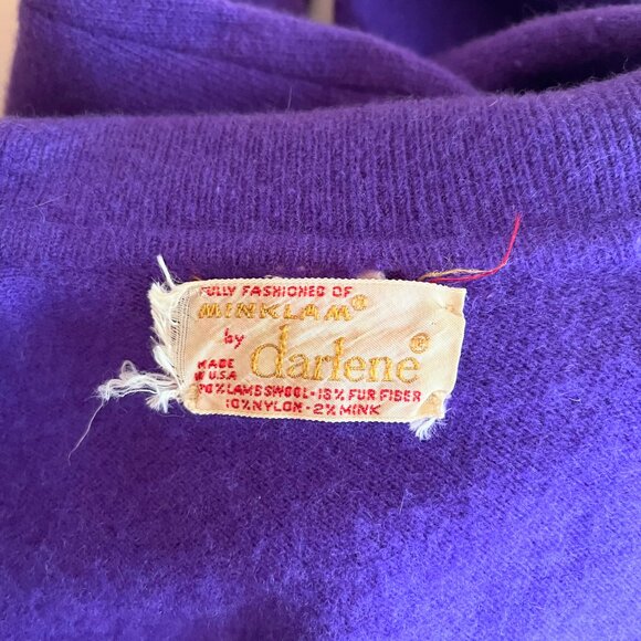 Vintage Fully Fashioned Minklam by Darlene Cropped Purple Cardigan Sweater Sz 38 - Picture 3 of 14